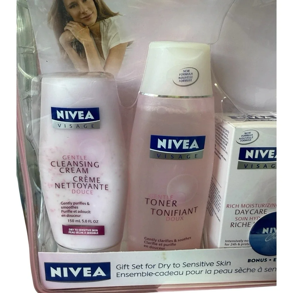 Nivea Visage Refreshing Toner, Gentle Cleansing Cream Set Dry & Sensitive Skin